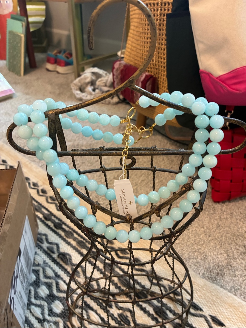 Susan Shaw Pale Aqua Beaded Necklace - Double Strand